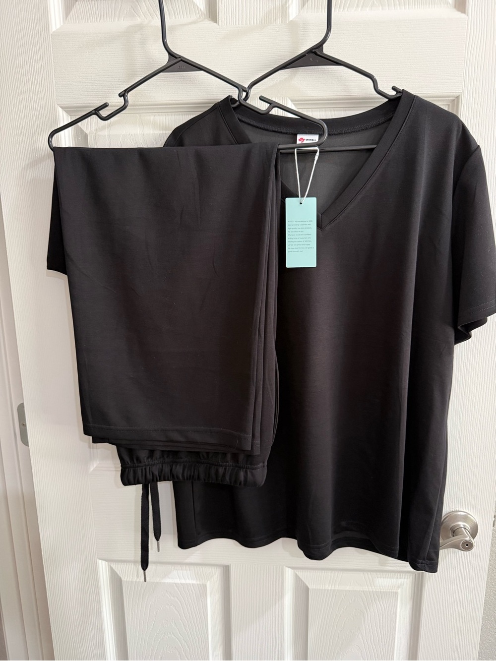 Amazon Black V-Neck Top and Drawstring Pants Set
